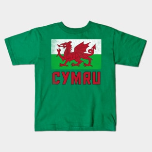 Wales / Cymru Vintage Faded Flag Design Kids T-Shirt